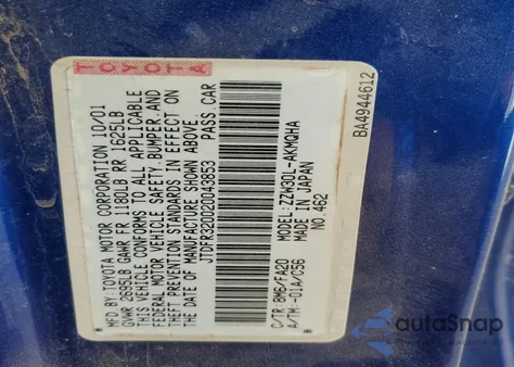 2002 Toyota Mr2 Spyder Base z USA, uszkodzony, nr VIN JTDFR320020043853